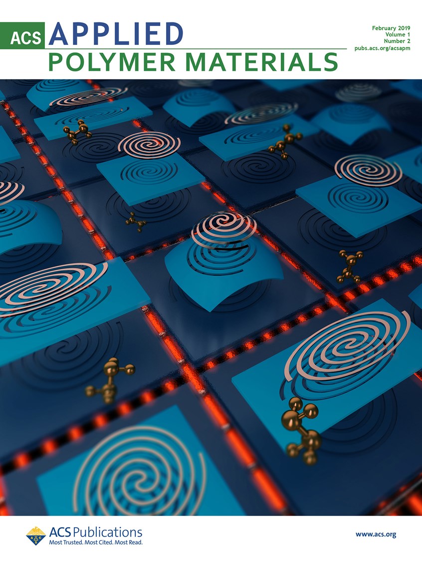 medical illustration of A 3D journal cover illustration published by American Chemical Society journal Applied Polymer Materials. The article reveals a new way of micro patterning by using a sandwiched thermally shrunk polymer film as a masking technique. The method has potential use for medical health monitoring sensors.