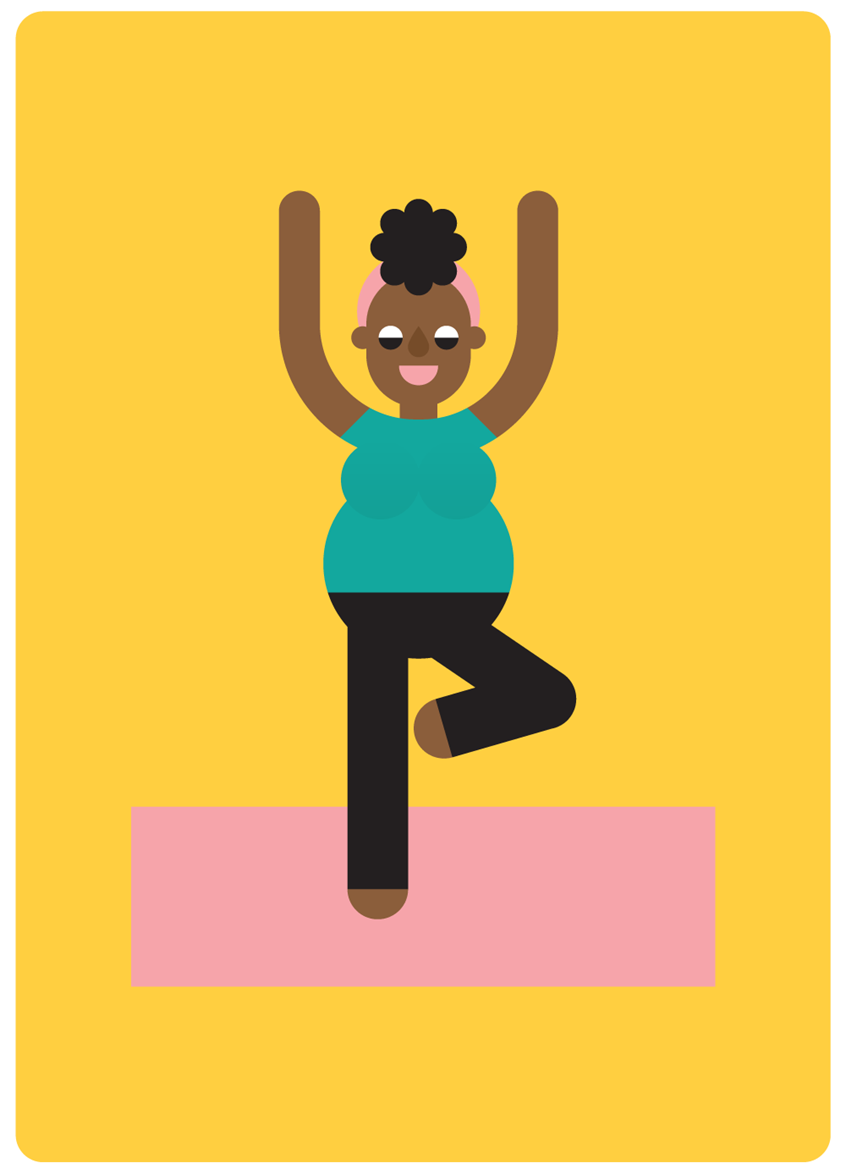 medical illustration of Illustration of a pregnant lady practising yoga. Pregnancy, antenatal, prenatal, postnatal, postpartum, breastfeeding, maternity, health, baby, yoga, fitness, healthy, lifestyle, anatomy, exercise, body, flexibility, learning, education, vector graphics, explainer video, user interface, e-learning, worksheet, workbook, remote learning, text book.