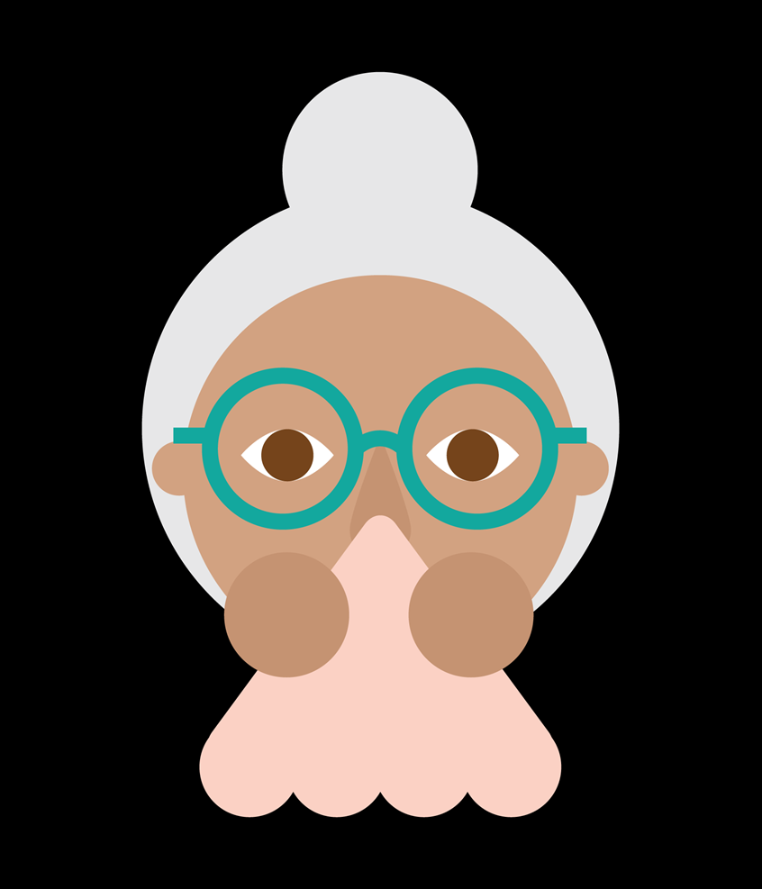 medical illustration of Illustration of elderly lady with flu/cold. Virus, coronavirus, covid, ache, pain, paracetamol, congestion, catarrh, chill, chesty, cough, influenza, sneeze, nasal, throat, medication, vector graphics, colourful, info graphics, animation, learning, educational, user interface, explainer, e-learning, worksheet, workbook, remote learning, text book.