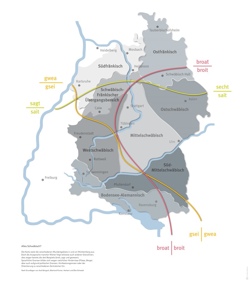 medical illustration of This map is demonstrating how dialects change depending on county within the german Württemberg region. Elaborated for a museums´ exhibition.
(Infographic. Informational. Information graphic. Vector graphic. Chart. Geography. Cartography. Map. Linguism. Illustration. Graphic Design. Editorial. Germany)