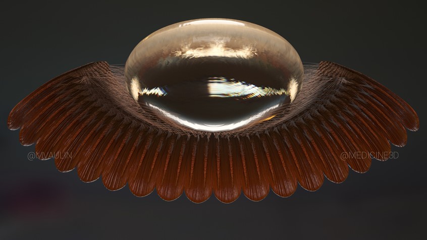 medical illustration of The visualization shows the human eye lens from a posterior chamber view, there is a lens and its ligamentous apparatus. The ciliary body and the cinna ligaments, which hold the lens and help to change its shape when looking into the distance or up close.
This image is a part of ophthalmology visualisation project show in my portfolio.