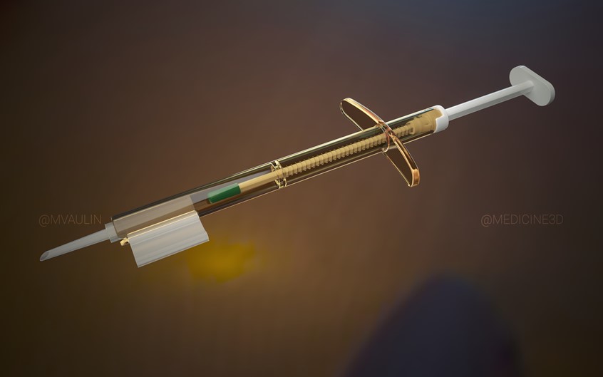 medical illustration of 3d model of IOL injector in full set. It used to inject flexible IOL inside the human eye during a phacoemulsification operation thought small incision about 2 mm in size.