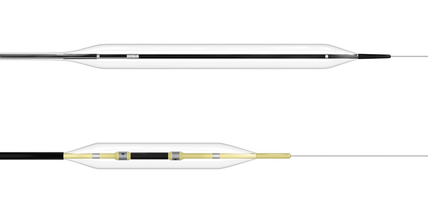 medical illustration of Illustration comparing lithotripsy balloon devices used in angioplasty treating atherosclerosis.
Illustration for marketing purposes on client's website.